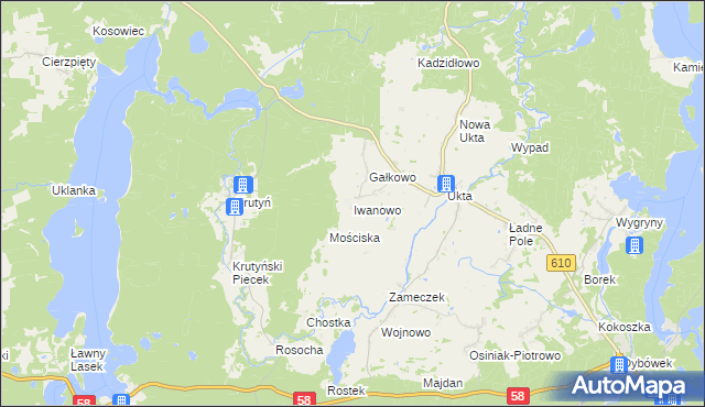 mapa Iwanowo gmina Ruciane-Nida, Iwanowo gmina Ruciane-Nida na mapie Targeo