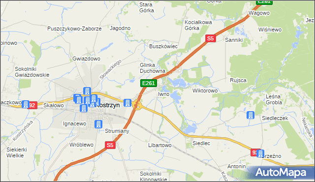 mapa Iwno gmina Kostrzyn, Iwno gmina Kostrzyn na mapie Targeo