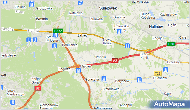 mapa Izabela gmina Wiązowna, Izabela gmina Wiązowna na mapie Targeo
