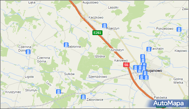 mapa Izbiska gmina Rydzyna, Izbiska gmina Rydzyna na mapie Targeo