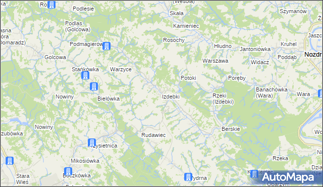 mapa Izdebki gmina Nozdrzec, Izdebki gmina Nozdrzec na mapie Targeo