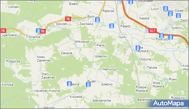 mapa Izdebnik gmina Garwolin, Izdebnik gmina Garwolin na mapie Targeo