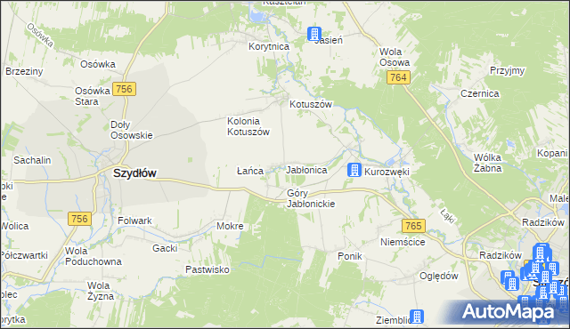 mapa Jabłonica gmina Szydłów, Jabłonica gmina Szydłów na mapie Targeo