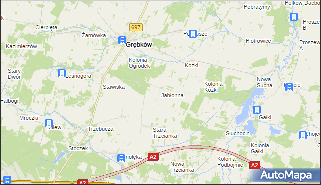 mapa Jabłonna gmina Grębków, Jabłonna gmina Grębków na mapie Targeo