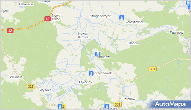 mapa Jabłonów gmina Chocianów, Jabłonów gmina Chocianów na mapie Targeo