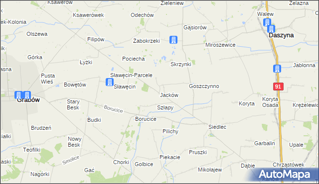 mapa Jacków gmina Daszyna, Jacków gmina Daszyna na mapie Targeo