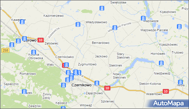 mapa Jackowo gmina Czernikowo, Jackowo gmina Czernikowo na mapie Targeo
