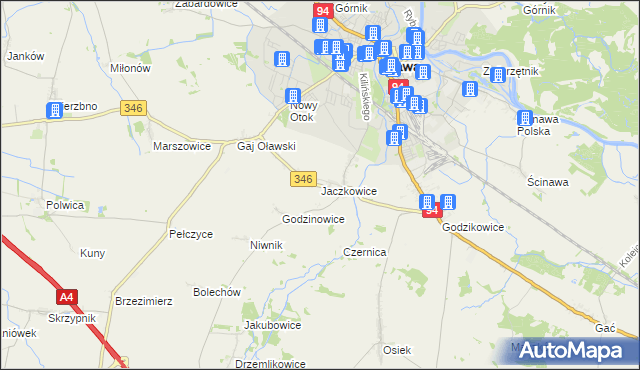 mapa Jaczkowice, Jaczkowice na mapie Targeo