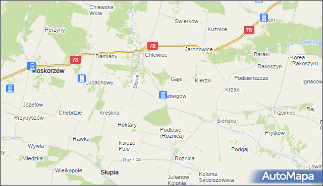 mapa Jadwigów gmina Moskorzew, Jadwigów gmina Moskorzew na mapie Targeo