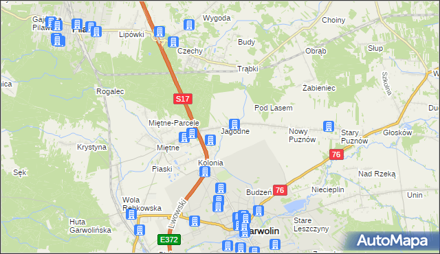 mapa Jagodne gmina Garwolin, Jagodne gmina Garwolin na mapie Targeo