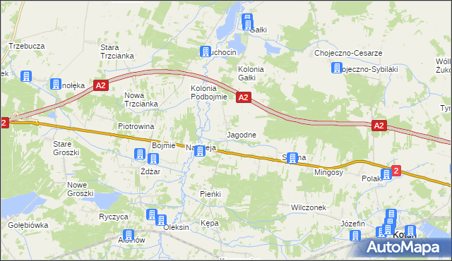 mapa Jagodne gmina Kotuń, Jagodne gmina Kotuń na mapie Targeo