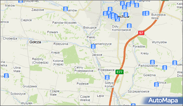 mapa Jaksice gmina Miechów, Jaksice gmina Miechów na mapie Targeo