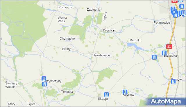 mapa Jakubowice gmina Byczyna, Jakubowice gmina Byczyna na mapie Targeo