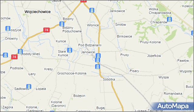 mapa Jakubowice gmina Ożarów, Jakubowice gmina Ożarów na mapie Targeo