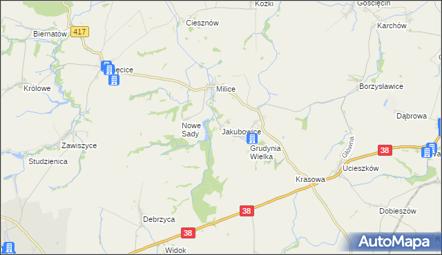 mapa Jakubowice gmina Pawłowiczki, Jakubowice gmina Pawłowiczki na mapie Targeo