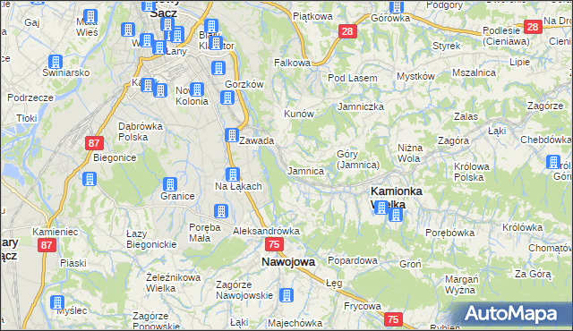 mapa Jamnica gmina Kamionka Wielka, Jamnica gmina Kamionka Wielka na mapie Targeo