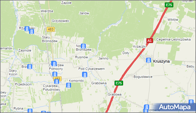 mapa Jamno gmina Mykanów, Jamno gmina Mykanów na mapie Targeo