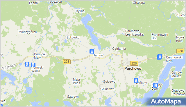 mapa Jamno gmina Parchowo, Jamno gmina Parchowo na mapie Targeo