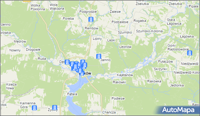 mapa Jamno gmina Raków, Jamno gmina Raków na mapie Targeo