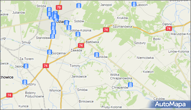 mapa Janików gmina Ożarów, Janików gmina Ożarów na mapie Targeo