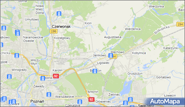 mapa Janikowo gmina Swarzędz, Janikowo gmina Swarzędz na mapie Targeo