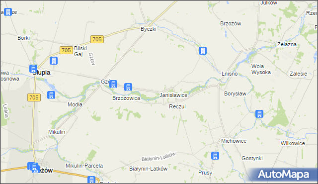 mapa Janisławice gmina Głuchów, Janisławice gmina Głuchów na mapie Targeo