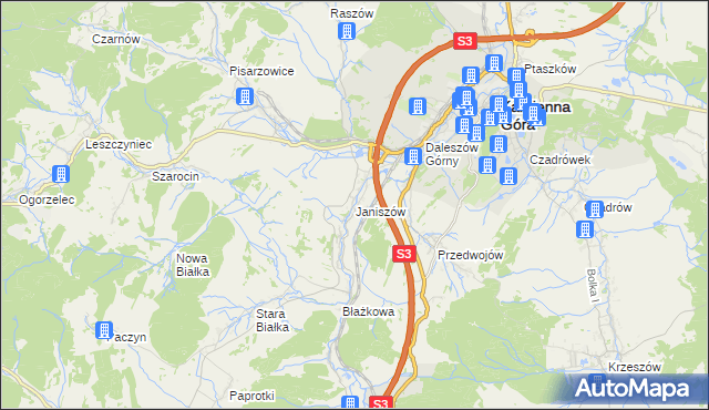 mapa Janiszów gmina Kamienna Góra, Janiszów gmina Kamienna Góra na mapie Targeo