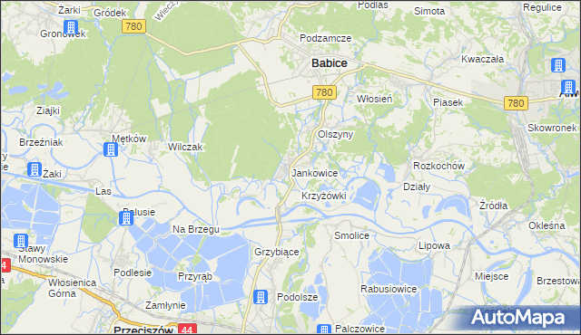 mapa Jankowice gmina Babice, Jankowice gmina Babice na mapie Targeo