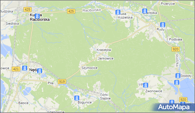 mapa Jankowice gmina Kuźnia Raciborska, Jankowice gmina Kuźnia Raciborska na mapie Targeo