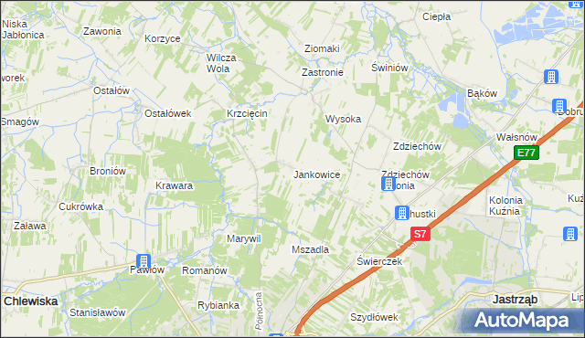 mapa Jankowice gmina Szydłowiec, Jankowice gmina Szydłowiec na mapie Targeo