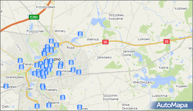 mapa Jankówko gmina Gniezno, Jankówko gmina Gniezno na mapie Targeo