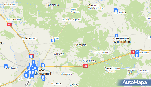 mapa Janopole gmina Czerwonka, Janopole gmina Czerwonka na mapie Targeo