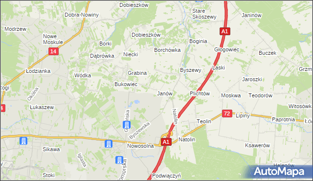 mapa Janów gmina Nowosolna, Janów gmina Nowosolna na mapie Targeo