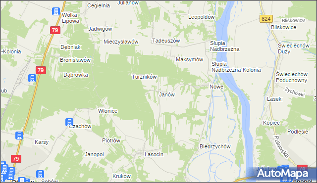 mapa Janów gmina Ożarów, Janów gmina Ożarów na mapie Targeo