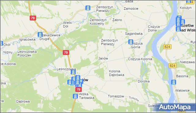 mapa Janów gmina Tarłów, Janów gmina Tarłów na mapie Targeo