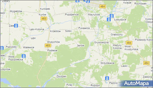 mapa Janów gmina Zelów, Janów gmina Zelów na mapie Targeo