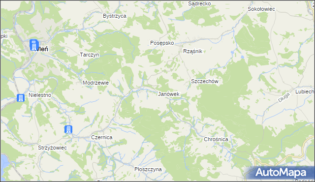 mapa Janówek gmina Jeżów Sudecki, Janówek gmina Jeżów Sudecki na mapie Targeo
