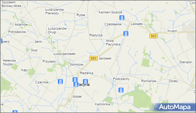 mapa Janówek gmina Pacyna, Janówek gmina Pacyna na mapie Targeo