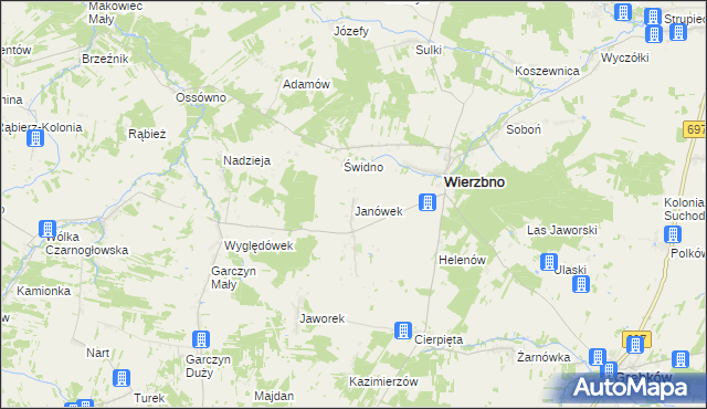 mapa Janówek gmina Wierzbno, Janówek gmina Wierzbno na mapie Targeo