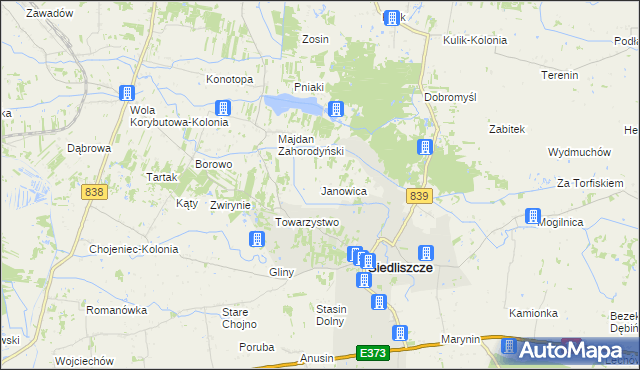 mapa Janowica gmina Siedliszcze, Janowica gmina Siedliszcze na mapie Targeo