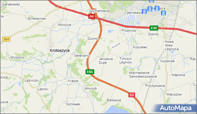 mapa Janowice Duże, Janowice Duże na mapie Targeo
