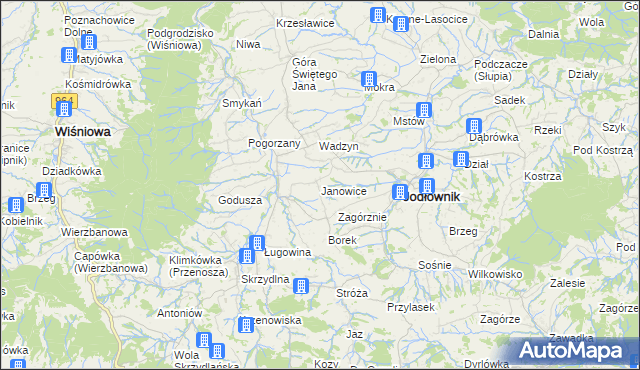 mapa Janowice gmina Jodłownik, Janowice gmina Jodłownik na mapie Targeo