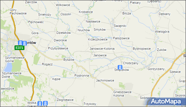 mapa Janowice gmina Samborzec, Janowice gmina Samborzec na mapie Targeo