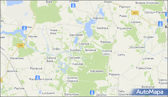 mapa Janowice gmina Sompolno, Janowice gmina Sompolno na mapie Targeo