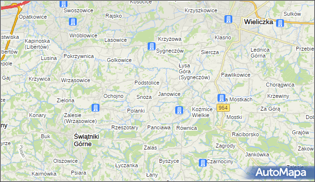 mapa Janowice gmina Wieliczka, Janowice gmina Wieliczka na mapie Targeo