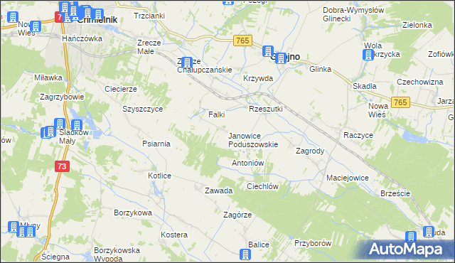 mapa Janowice Poduszowskie, Janowice Poduszowskie na mapie Targeo