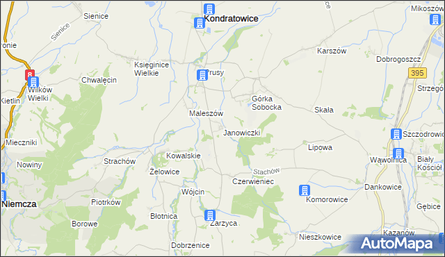 mapa Janowiczki gmina Kondratowice, Janowiczki gmina Kondratowice na mapie Targeo