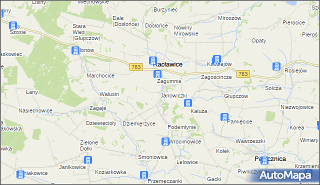 mapa Janowiczki gmina Racławice, Janowiczki gmina Racławice na mapie Targeo