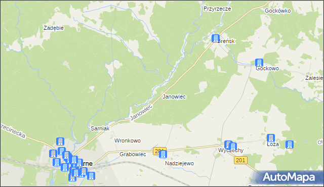 mapa Janowiec gmina Czarne, Janowiec gmina Czarne na mapie Targeo