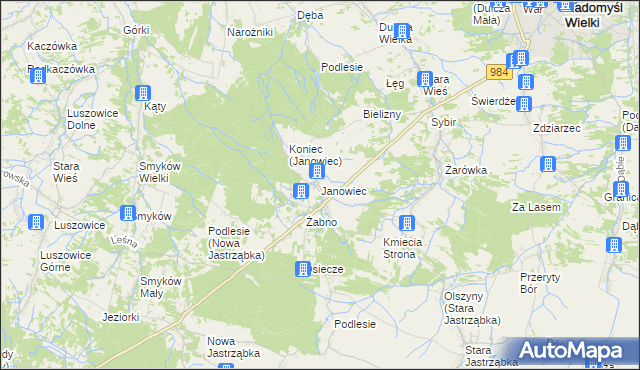 mapa Janowiec gmina Radomyśl Wielki, Janowiec gmina Radomyśl Wielki na mapie Targeo